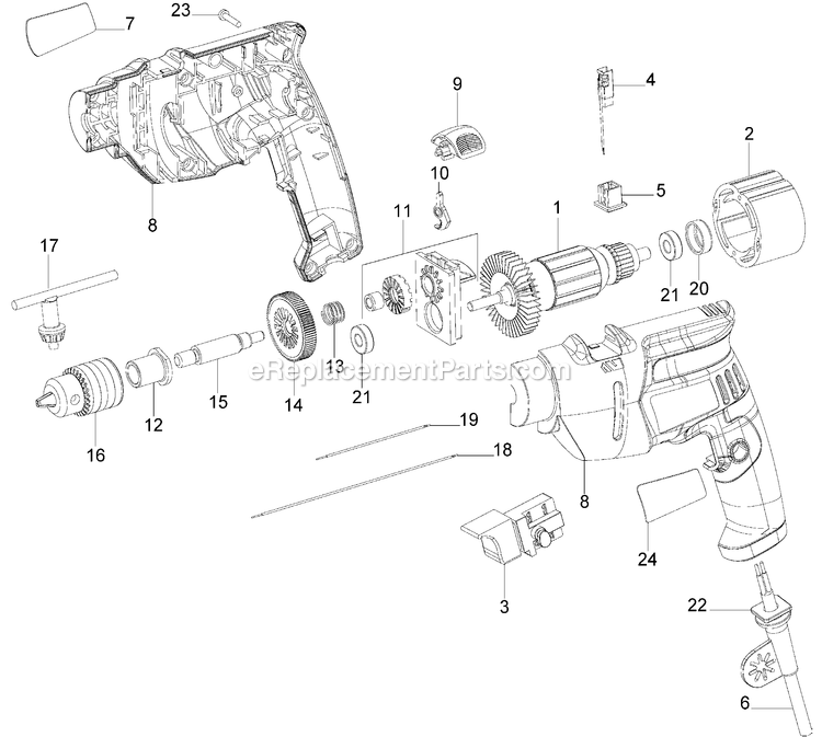 Black and Decker KR470-B3 (Type 1) 3/8 Hammer Drill Power Tool Page A Diagram
